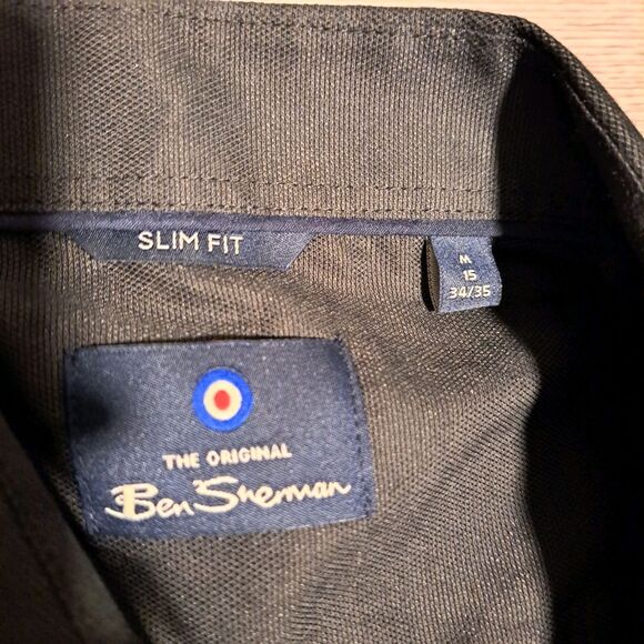 Ben Sherman Shirt Mens M Slim Fit Long Sleeve 15- 34/35 Button Front Dress Black - Picture 3 of 9